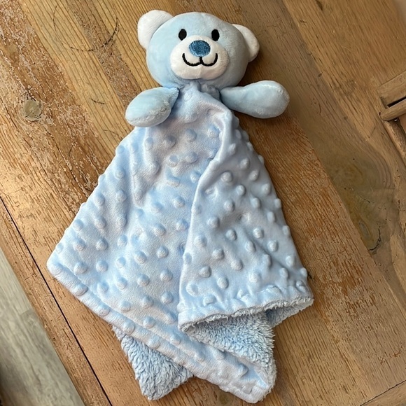 Little Beginnings Lovey Security Blanket Blue Bear Nubby Textured Fleece - Picture 1 of 5